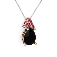 Madiva Kolye - Siyah zirkon ve rodolit garnet 8 ayar rose altın kolye (40 cm beyaz altın rolo zincir) #7pynjb
