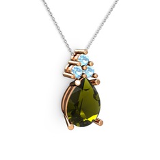 Peridot ve akuamarin 14 ayar rose altın kolye (40 cm gümüş rolo zincir)