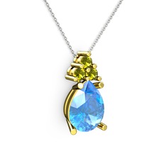 Akuamarin ve peridot 8 ayar altın kolye (40 cm beyaz altın rolo zincir)