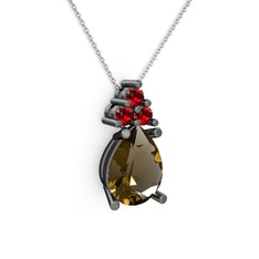 Madiva Kolye - Dumanlı kuvars ve garnet 925 ayar siyah rodyum kaplama gümüş kolye (40 cm gümüş rolo zincir) #807iu7