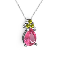 Madiva Kolye - Pembe kuvars ve peridot 18 ayar beyaz altın kolye (40 cm beyaz altın rolo zincir) #89kx9