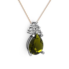 Madiva Kolye - Peridot ve beyaz zirkon 8 ayar beyaz altın kolye (40 cm gümüş rolo zincir) #8aaway