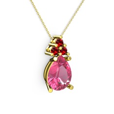 Pembe kuvars ve garnet 925 ayar altın kaplama gümüş kolye (40 cm altın rolo zincir)
