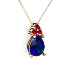 Lab safir ve garnet 8 ayar rose altın kolye (40 cm gümüş rolo zincir)