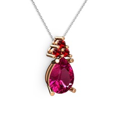 Rodolit garnet ve garnet 8 ayar rose altın kolye (40 cm beyaz altın rolo zincir)
