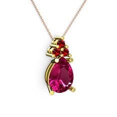 Rodolit garnet ve garnet 18 ayar altın kolye (40 cm rose altın rolo zincir)