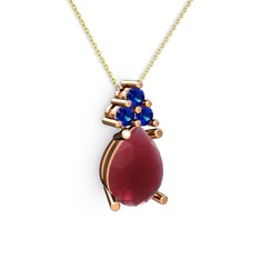 Kök yakut ve lab safir 925 ayar rose altın kaplama gümüş kolye (40 cm altın rolo zincir)