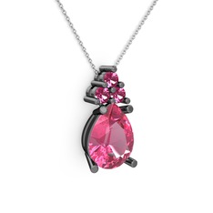 Madiva Kolye - Pembe kuvars ve rodolit garnet 925 ayar siyah rodyum kaplama gümüş kolye (40 cm beyaz altın rolo zincir) #9el86y