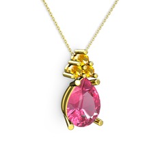 Pembe kuvars ve sitrin 8 ayar altın kolye (40 cm altın rolo zincir)