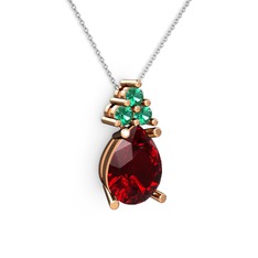 Garnet ve yeşil kuvars 18 ayar rose altın kolye (40 cm gümüş rolo zincir)