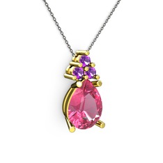 Madiva Kolye - Pembe kuvars ve ametist 14 ayar altın kolye (40 cm gümüş rolo zincir) #a998la