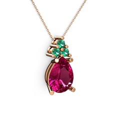 Madiva Kolye - Rodolit garnet ve yeşil kuvars 18 ayar rose altın kolye (40 cm rose altın rolo zincir) #adsb18