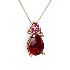 Madiva Kolye - Garnet ve rodolit garnet 925 ayar rose altın kaplama gümüş kolye (40 cm rose altın rolo zincir) #afc4x6