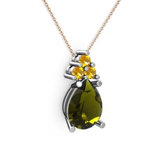 Peridot ve sitrin 14 ayar beyaz altın kolye (40 cm rose altın rolo zincir)