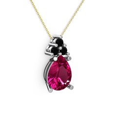 Madiva Kolye - Rodolit garnet ve siyah zirkon 18 ayar beyaz altın kolye (40 cm altın rolo zincir) #aozogl