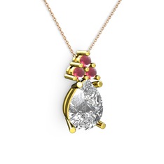 Madiva Kolye - Beyaz zirkon ve kök yakut 8 ayar altın kolye (40 cm rose altın rolo zincir) #arrx12