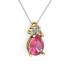 Madiva Kolye - Pembe kuvars ve pırlanta 18 ayar altın kolye (0.72 karat, 40 cm beyaz altın rolo zincir) #atz8lf