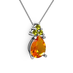 Sitrin ve peridot 18 ayar beyaz altın kolye (40 cm gümüş rolo zincir)