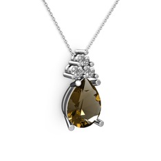 Madiva Kolye - Dumanlı kuvars ve swarovski 8 ayar beyaz altın kolye (40 cm beyaz altın rolo zincir) #bfihjx