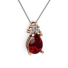 Garnet ve pırlanta 14 ayar rose altın kolye (0.72 karat, 40 cm gümüş rolo zincir)
