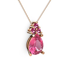 Pembe kuvars ve rodolit garnet 8 ayar rose altın kolye (40 cm rose altın rolo zincir)