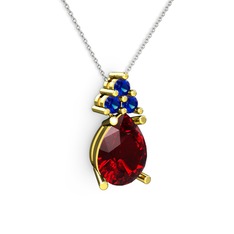 Garnet ve lab safir 14 ayar altın kolye (40 cm beyaz altın rolo zincir)