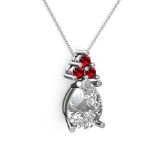 Beyaz zirkon ve garnet 925 ayar gümüş kolye (40 cm beyaz altın rolo zincir)