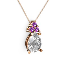 Madiva Kolye - Swarovski ve ametist 14 ayar rose altın kolye (40 cm rose altın rolo zincir) #ckztmj