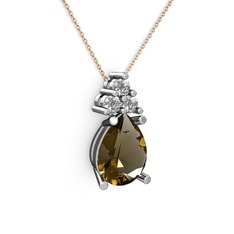 Madiva Kolye - Dumanlı kuvars ve swarovski 14 ayar beyaz altın kolye (40 cm rose altın rolo zincir) #dcz851