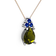 Madiva Kolye - Peridot ve lab safir 925 ayar gümüş kolye (40 cm rose altın rolo zincir) #dgwxrl