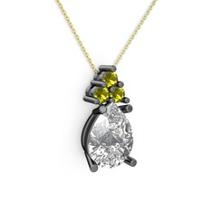 Madiva Kolye - Beyaz zirkon ve peridot 925 ayar siyah rodyum kaplama gümüş kolye (40 cm altın rolo zincir) #dj8oce