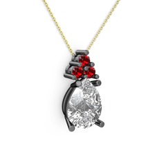 Madiva Kolye - Beyaz zirkon ve garnet 925 ayar siyah rodyum kaplama gümüş kolye (40 cm altın rolo zincir) #dpwzkz