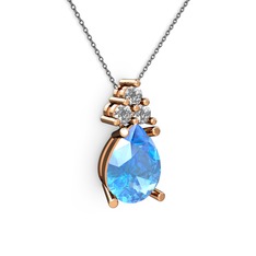 Akuamarin ve pırlanta 14 ayar rose altın kolye (0.72 karat, 40 cm gümüş rolo zincir)