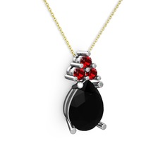 Madiva Kolye - Siyah zirkon ve garnet 8 ayar beyaz altın kolye (40 cm altın rolo zincir) #ehlvzp