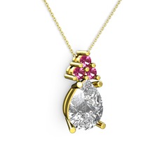 Beyaz zirkon ve rodolit garnet 14 ayar altın kolye (40 cm altın rolo zincir)