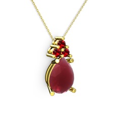 Kök yakut ve garnet 8 ayar altın kolye (40 cm altın rolo zincir)
