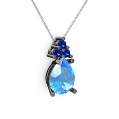 Madiva Kolye - Akuamarin ve lab safir 925 ayar siyah rodyum kaplama gümüş kolye (40 cm beyaz altın rolo zincir) #f0xqq4