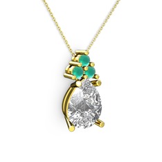 Swarovski ve kök zümrüt 14 ayar altın kolye (40 cm gümüş rolo zincir)