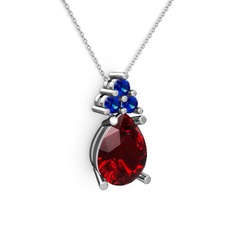 Madiva Kolye - Garnet ve lab safir 925 ayar gümüş kolye (40 cm gümüş rolo zincir) #flus3n