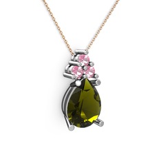 Madiva Kolye - Peridot ve pembe kuvars 925 ayar gümüş kolye (40 cm rose altın rolo zincir) #foov5z
