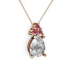 Madiva Kolye - Swarovski ve kök yakut 18 ayar rose altın kolye (40 cm rose altın rolo zincir) #fxoe5s