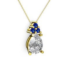 Madiva Kolye - Swarovski ve lab safir 18 ayar altın kolye (40 cm altın rolo zincir) #g3ikwk