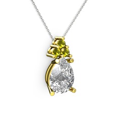 Madiva Kolye - Beyaz zirkon ve peridot 8 ayar altın kolye (40 cm beyaz altın rolo zincir) #g4de4g