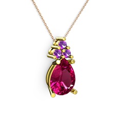 Madiva Kolye - Rodolit garnet ve ametist 14 ayar altın kolye (40 cm rose altın rolo zincir) #gef7zs