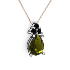 Peridot ve siyah zirkon 925 ayar gümüş kolye (40 cm rose altın rolo zincir)