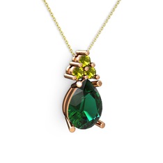 Yeşil kuvars ve peridot 8 ayar rose altın kolye (40 cm altın rolo zincir)