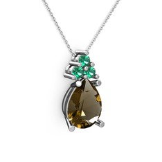 Madiva Kolye - Dumanlı kuvars ve yeşil kuvars 18 ayar beyaz altın kolye (40 cm beyaz altın rolo zincir) #h7115p