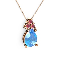 Madiva Kolye - Akuamarin ve kök yakut 18 ayar rose altın kolye (40 cm rose altın rolo zincir) #hd2i6s