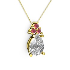 Madiva Kolye - Swarovski ve kök yakut 18 ayar altın kolye (40 cm altın rolo zincir) #hohc0q