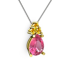 Pembe kuvars ve sitrin 8 ayar altın kolye (40 cm gümüş rolo zincir)